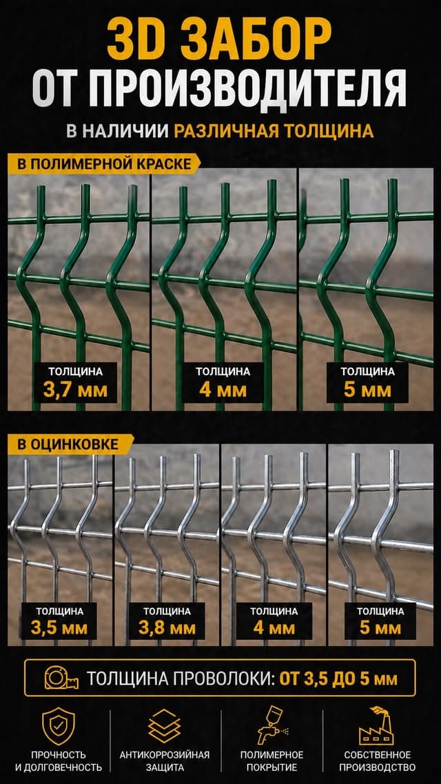 3D-заборы в наличии · от 3.5 до 5 мм
